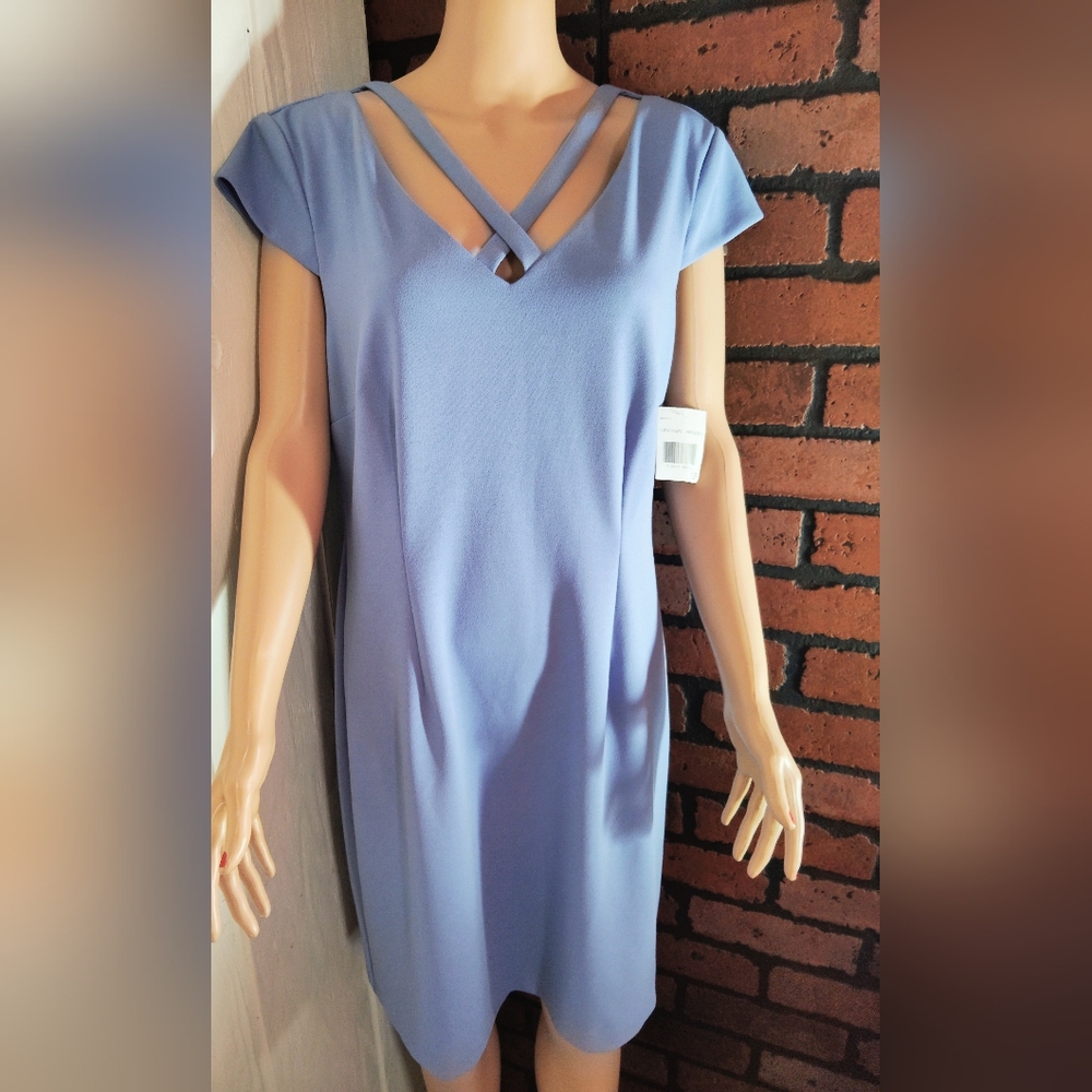 NWT!! Connected Apparel, Periwinkle Midi Dress w/ Criss-Cross Neckline. Size 12P